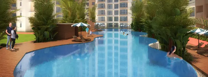 Elegant living room with blue ottoman