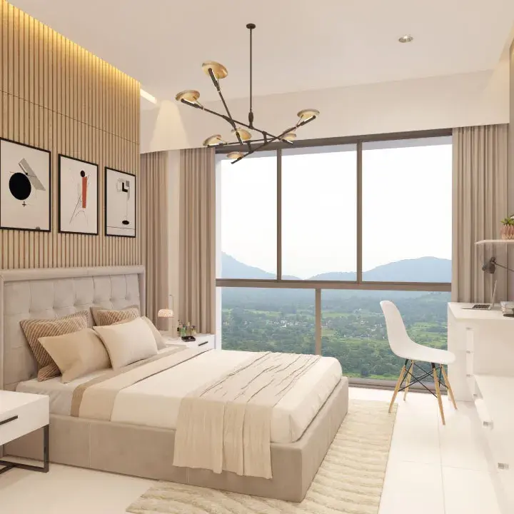 Elegant living room with blue ottoman